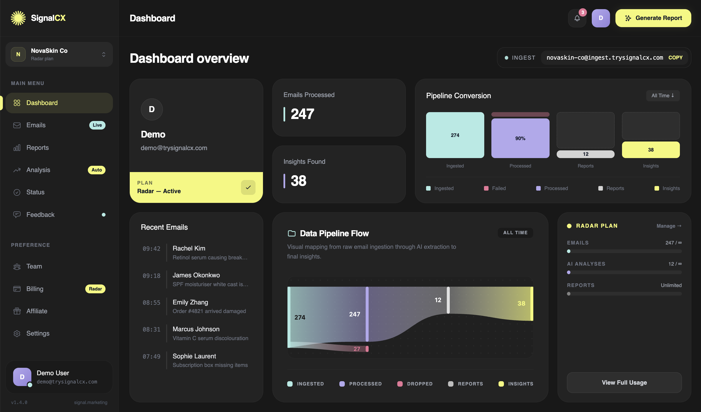 SignalCX Dashboard